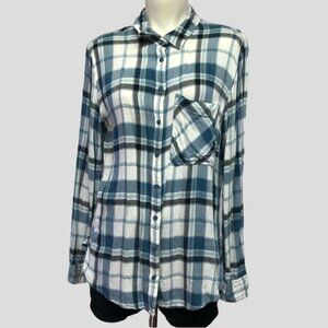 Garage Blue, Black & White Plaid Long Sleeve Button Down Shirt Size Small